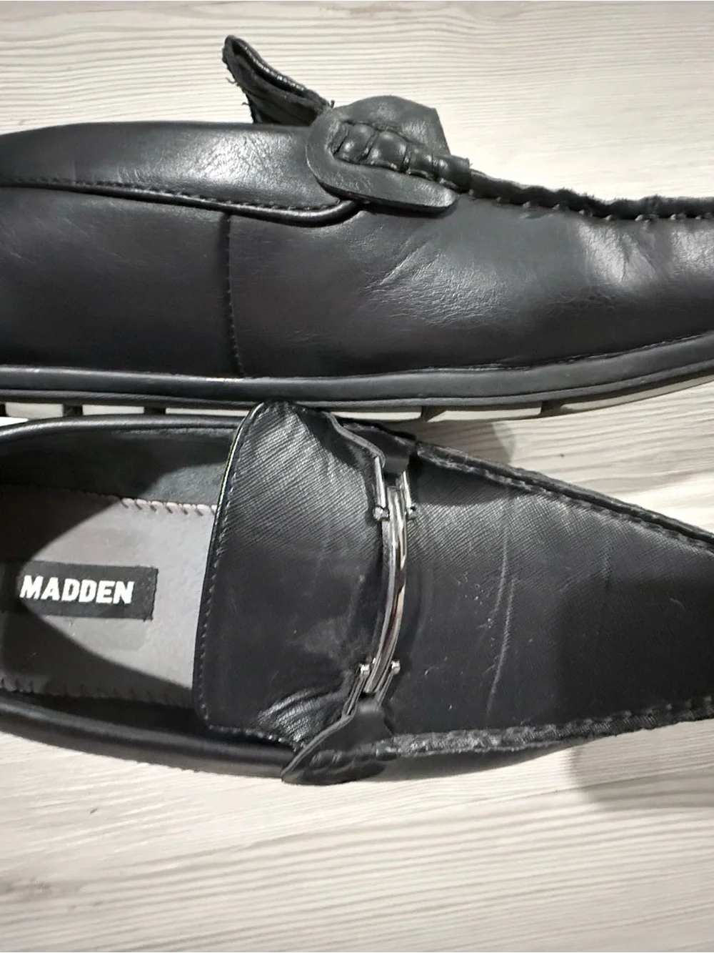 Madden Men’s Black Leather Slip-On Driving Loafers